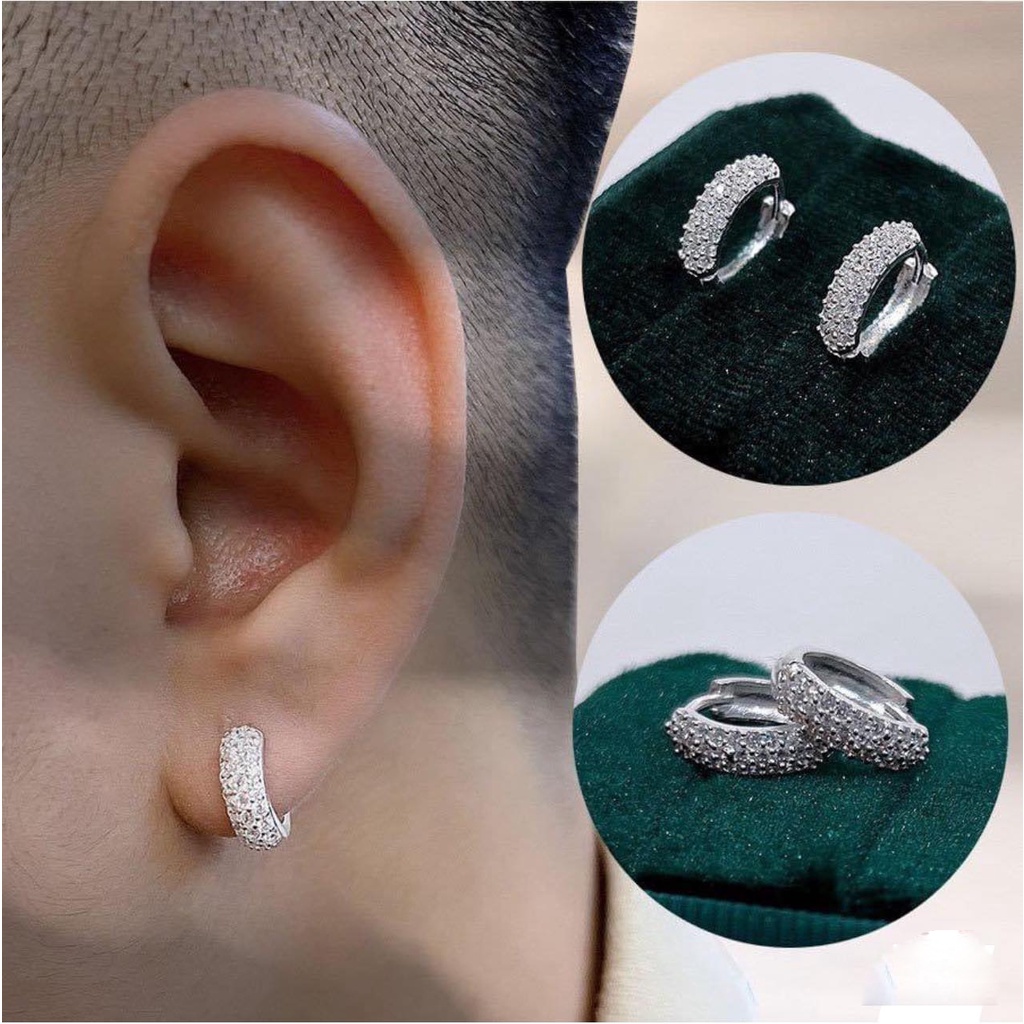 Bông tai bấm 3 hàng đá ,hàng hottrend _ bạc kim hưng