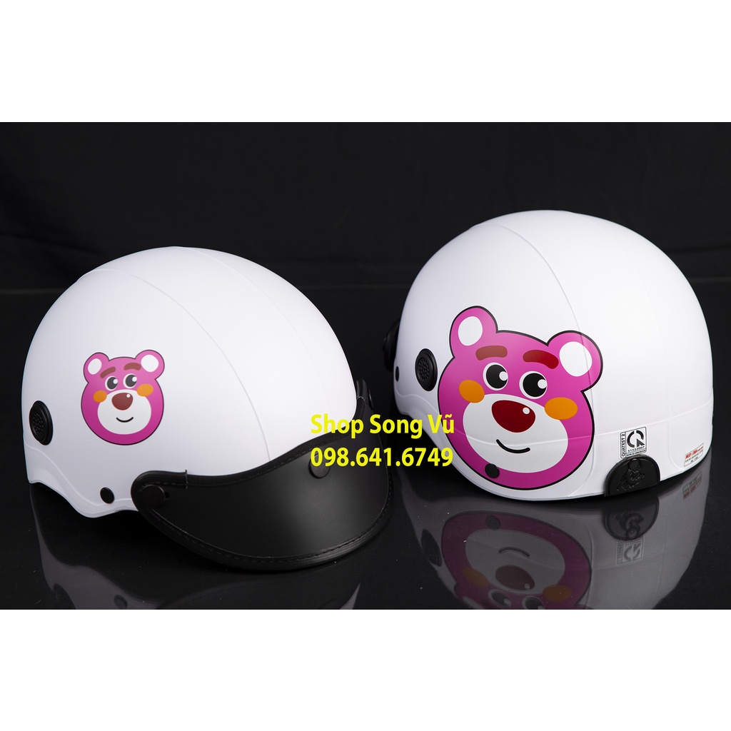MŨ NÓN BẢO HIỂM GẤU DÂU TRẮNG