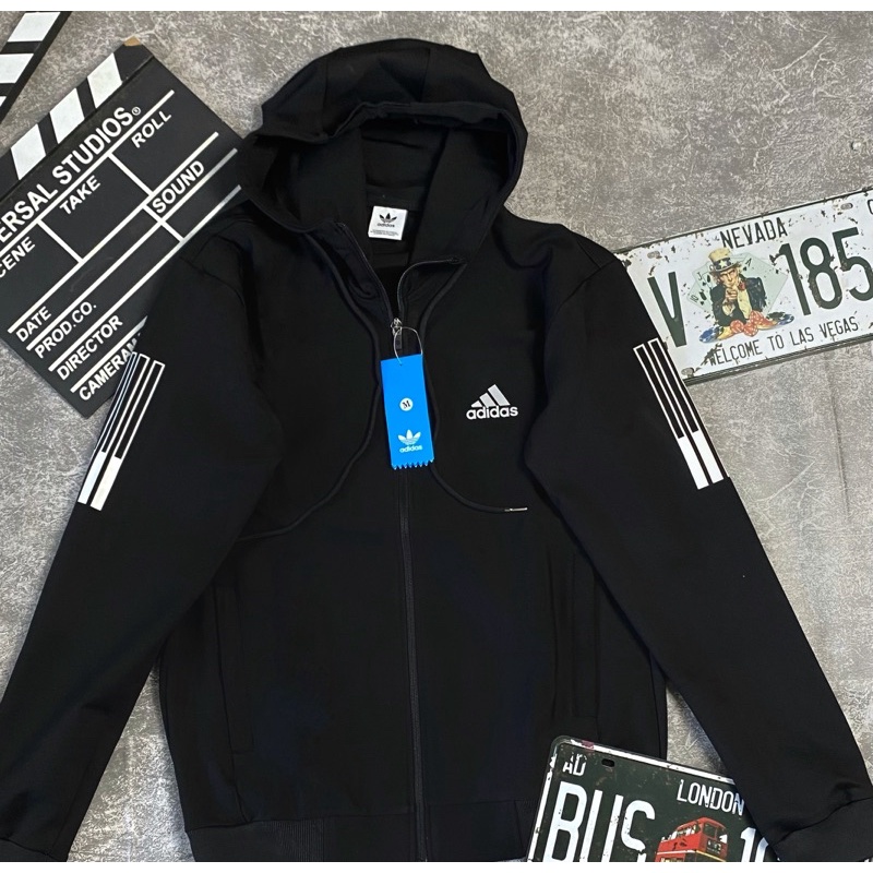 Áo Khoác Thun Umi Cao Cấp Dày Dặn, Vải Mềm Mịn Có Mũ Chống Nắng Màu Đen A D I D A S Thể Thao , Thoáng Mát, Không Xù Lông