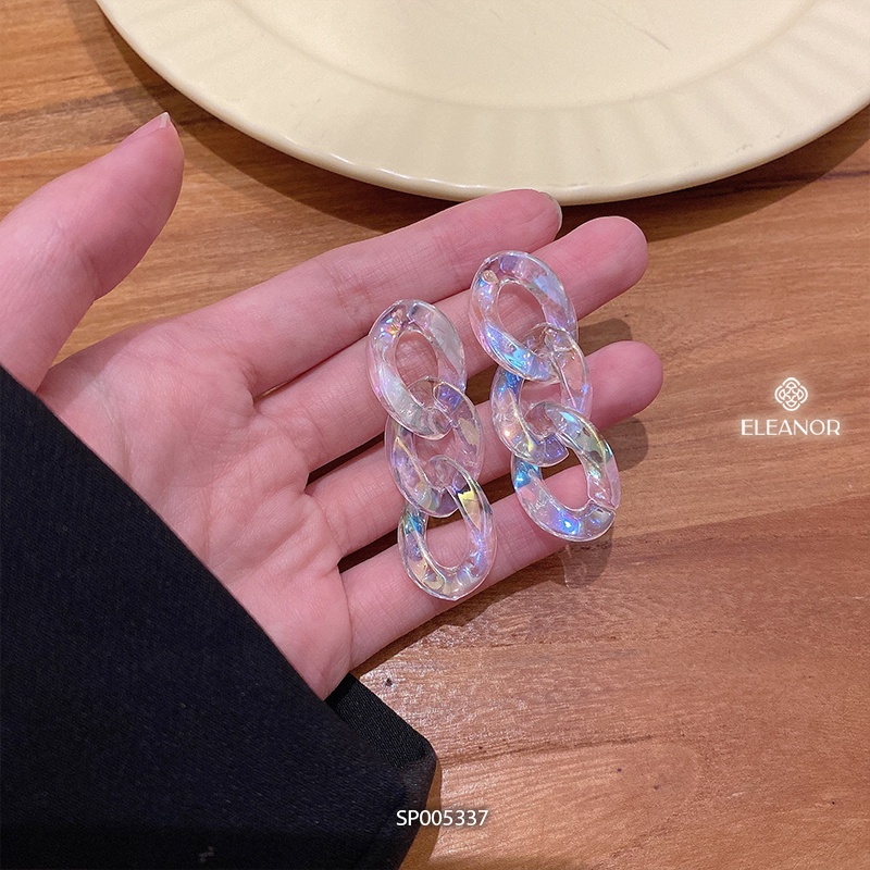 Bông tai nữ chuôi bạc 925 Eleanor Accessories thiết kế mắt xích trong suốt lấp lánh phụ kiện trang sức xinh xắn 5337