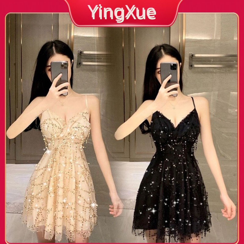 2023 Phiên Bản Mới Của Hàn Quốc Váy Hở Lưng đính Sequin Quyến Rũ Váy đi Biển Váy Treo Cho Nữ
