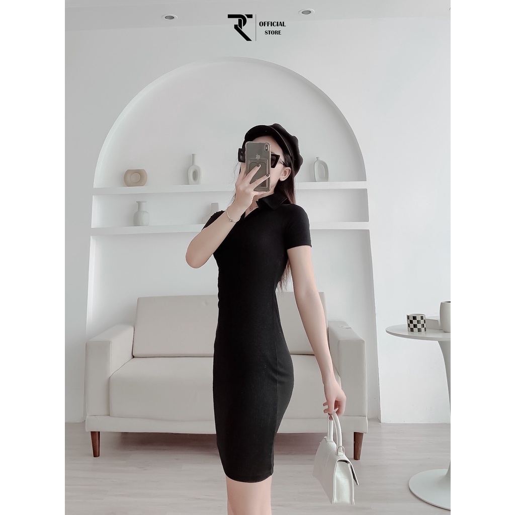 Váy body TR Design cổ bẻ polo có tay thiết kế dáng ôm chất len tăm hàn co giãn 4 chiều | BigBuy360 - bigbuy360.vn