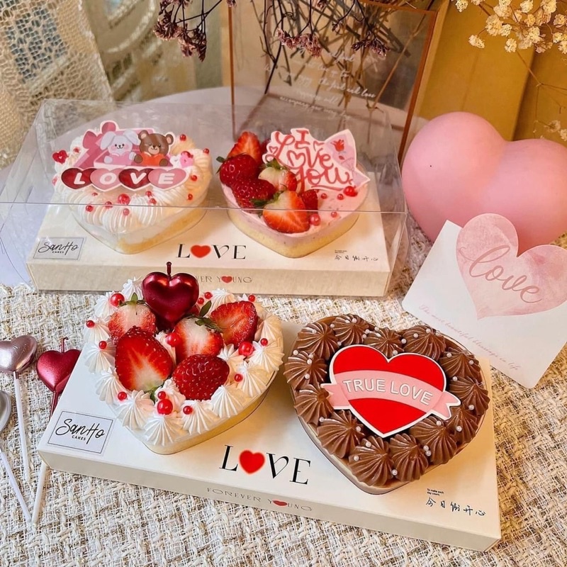 Set 5 hộp Mica trái tim đựng bánh Mousse - Tiramisu - Panna