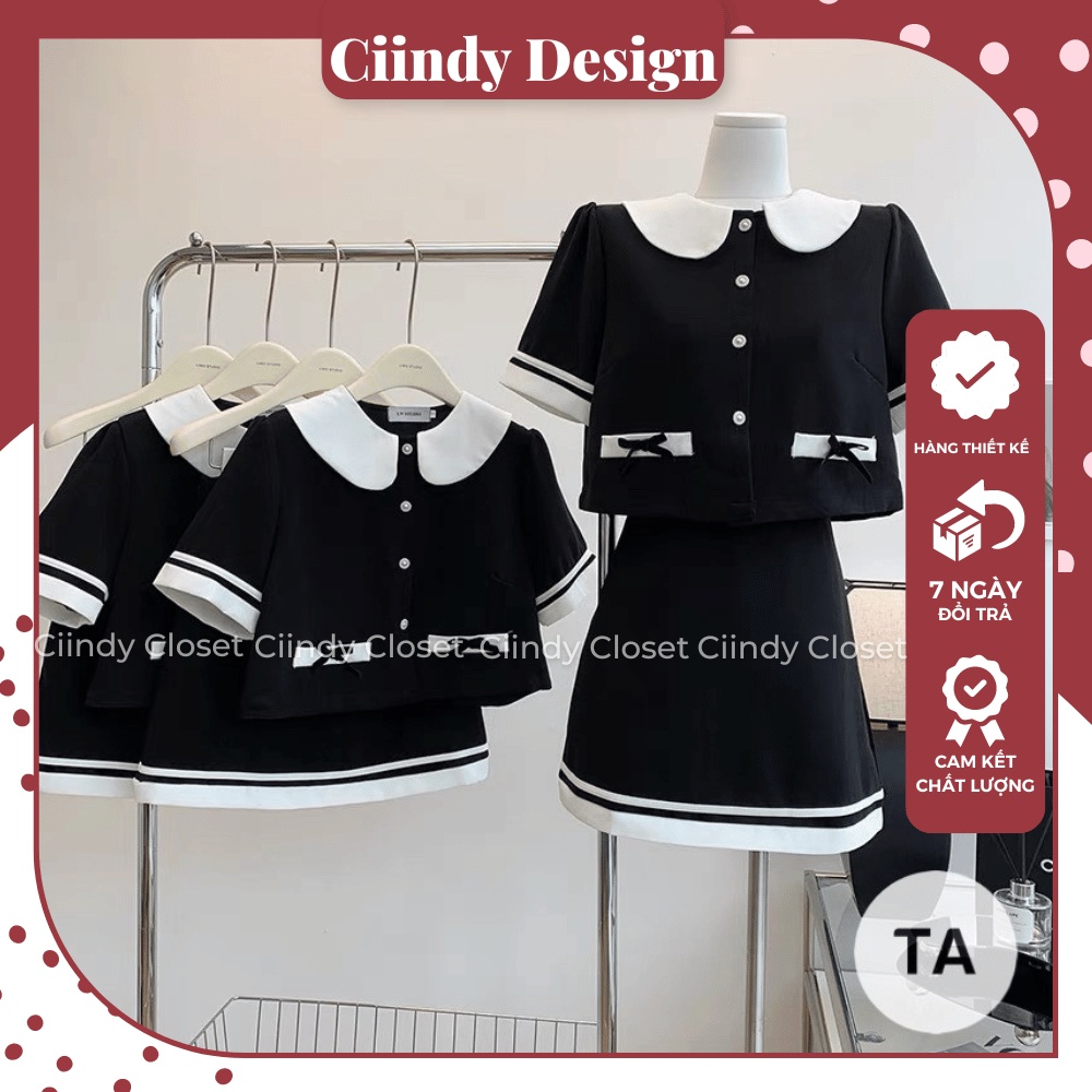 Set áo chân váy tiểu thư sang chảnh chất dạ Linen 2 lớp dày dặn Hàng Loại 1 Ciindy A-25 Set váy nữ áo croptop nơ túi