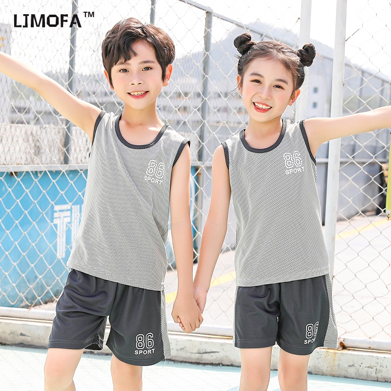 LJMOFA Bộ Đồ Bóng Rổ Sát Nách Màu Trơn Phối Lưới Thoáng Khí Dành Cho Bé Trai Gái 3-10 Tuổi