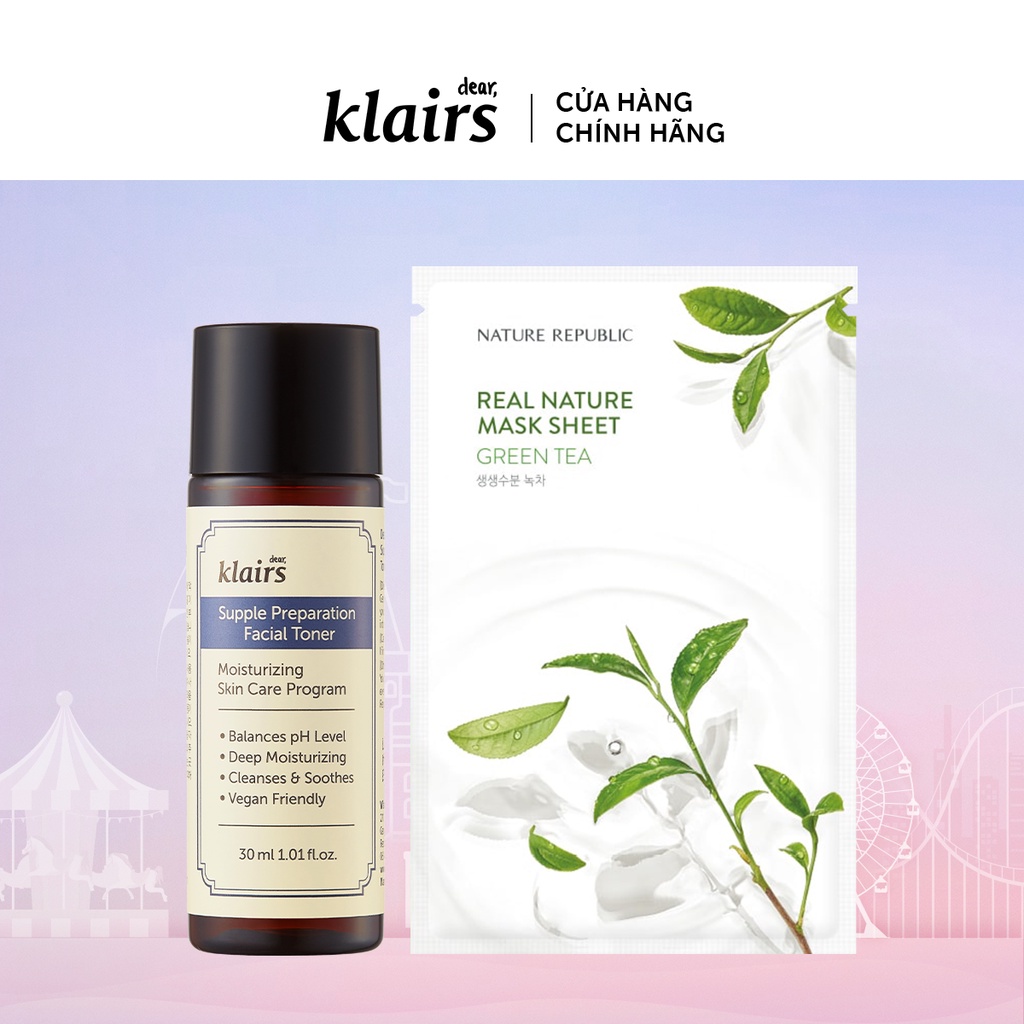 Dear, Klairs nước hoa hồng Toner 30ml +1 Nature Republic Mặt nạ giấy Real Nature  Mask Sheet 23ml | BigBuy360 - bigbuy360.vn
