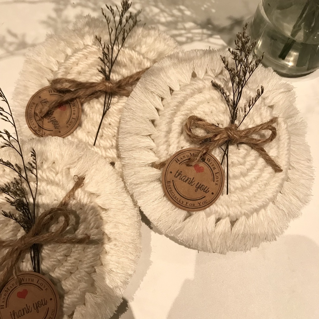 Lót Ly - Lót Chậu Cây Mini - Lót Cốc Nến Macrame màu trắng kem [Ảnh thật]