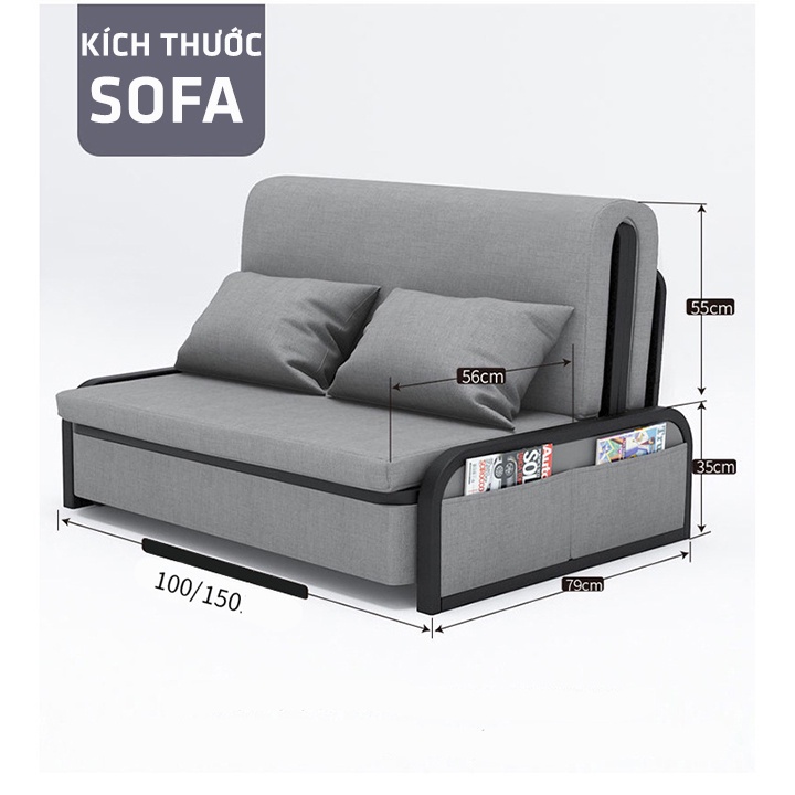 Giường sofa gấp gọn , giường sắt , giường ngủ thông minh có ngăn chứa đồ ( Rông 1m5 - Dài 1m9 ) tặng kèm 2 gối | BigBuy360 - bigbuy360.vn