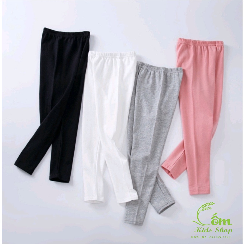 21-40kg Quần legging dài trơn cho bé gái chất thun cotton xuất dư co dãn 4 chiều mềm mịn