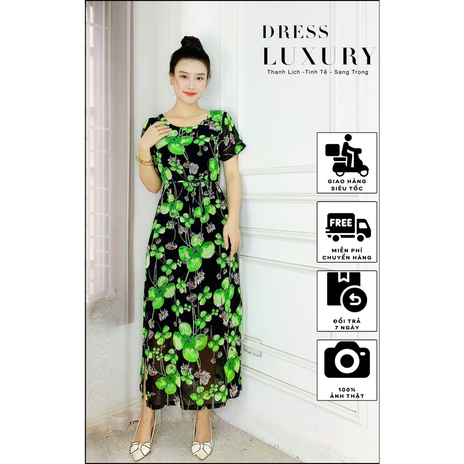 Đầm váy trung niên cho mẹ DRESS LUXURY MX dáng chữ A tay lỡ phối ren, cổ tròn, vải nhung cao cấp sang trọng đi tiệc