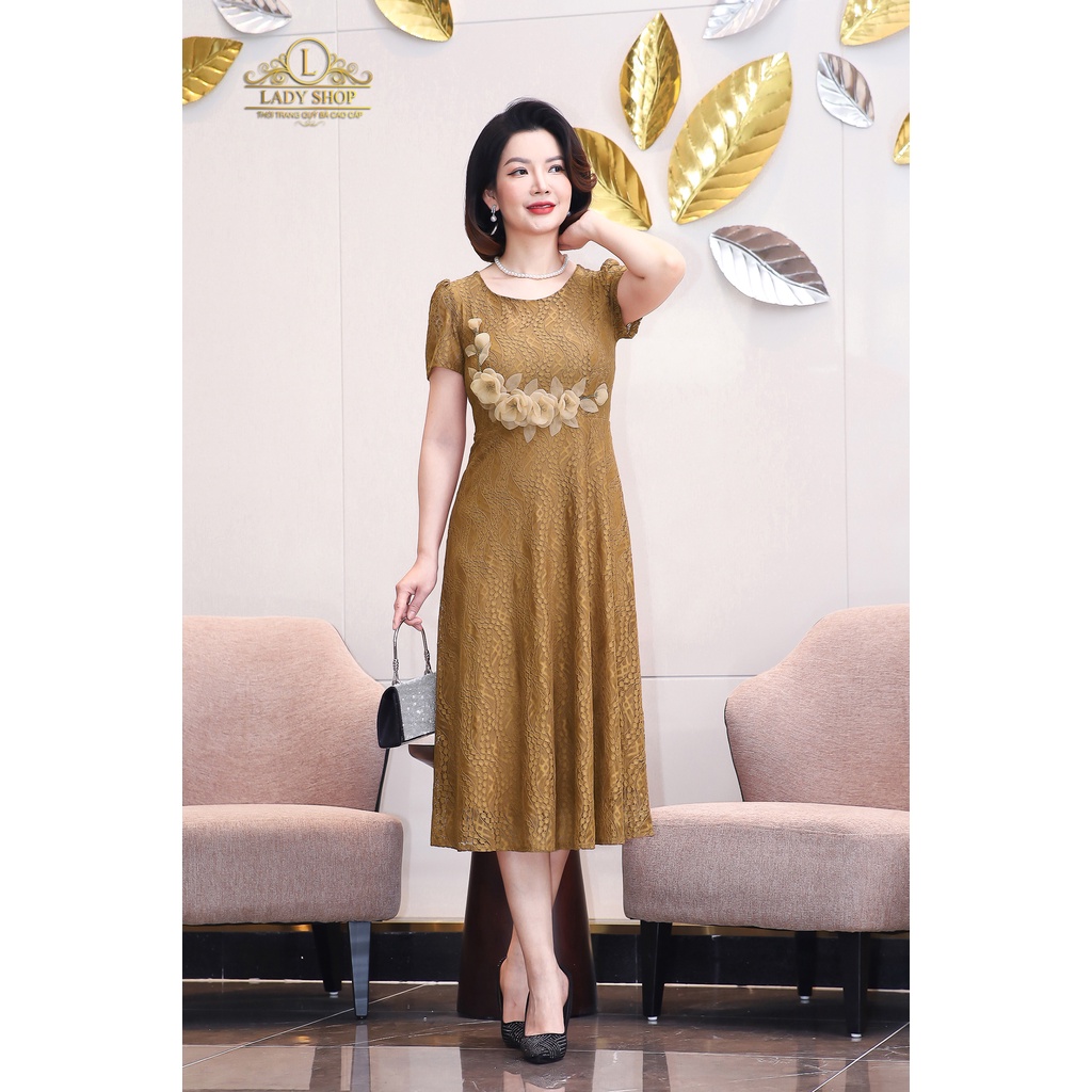 Đầm ren kết bông hoa eo Ladyshop thời trang trung niên cao cấp T94