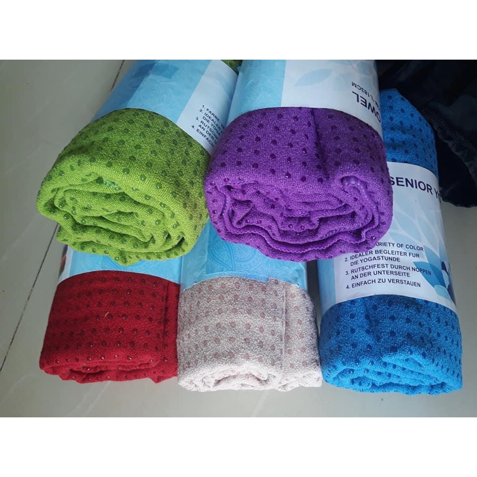 Khăn trải thảm phủ hạt cao su 183x63cm - Khăn trải thảm yoga chất liệu cotton thấm hút mồ hôi - chống trơn trượt
