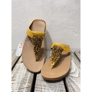 Dép fitflop quai kẹp màu vàng kết hạt cườm dành cho nữ