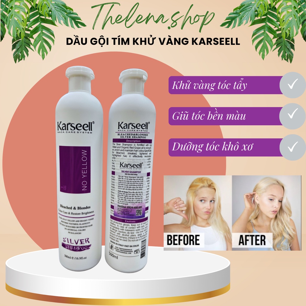 Dầu gội tím KARSEELL dầu gội tím khử vàng và giữ màu dành cho tóc tẩy nhuộm màu thời trang Chính Hãng