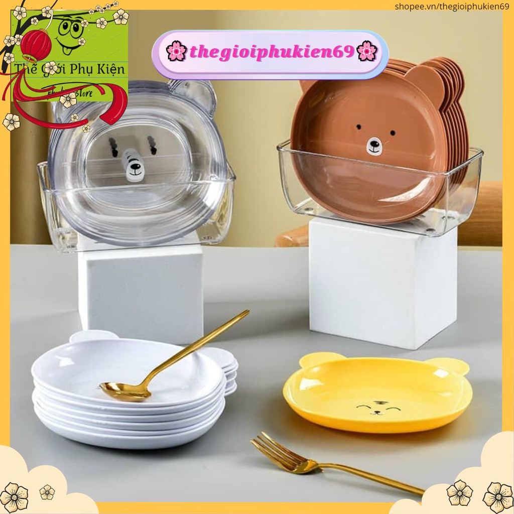 Sét 8 đĩa gấu kèm khay đựng, đĩa hình gấu cao cấp ngộ ngĩnh bài trí thức ăn cho bé và cả gia đình