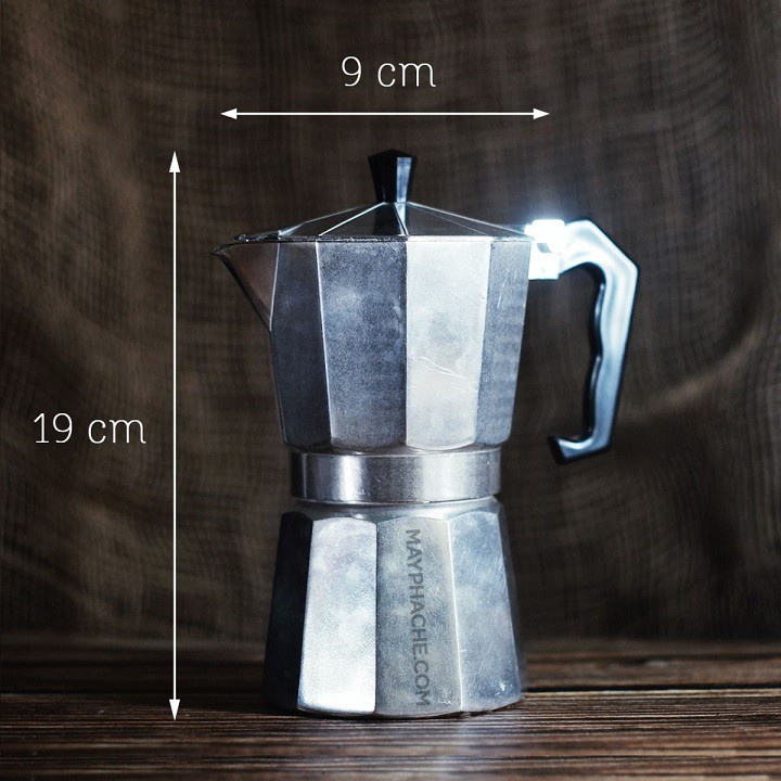 Ấm Pha Cafe Moka Pot + Bếp Điện - Combo Cả Bộ Gồm Ấm Moka 300ml ( 6 Cup ) Và Bếp Điện Mini 500W