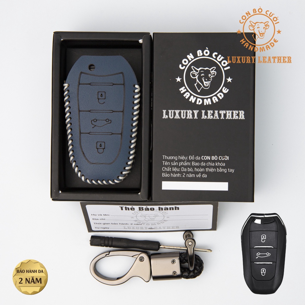 Bao da chìa khóa ô tô xe hơi peugeot 3008, 2008, 5008 chìa thông minh da thật bảo vệ chìa khóa chống xước chính hãng