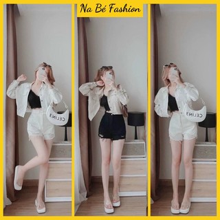 Quần short rách đen trắng cạp cao co giãn 4 chiều chất đẹp mát mẻ, cá tính, thời trang