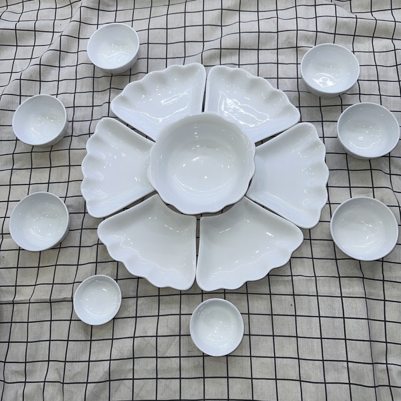 Bộ bát đĩa mặt trời men màu trắng thắp hương cúng gia tiên size 45 và 55cm- Bộ đĩa mặt trời dùng cho gia đình
