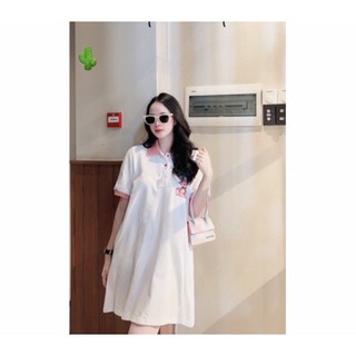đầm váy polo suông nữ in gấu siêu cưng pc đầm bầu đầm babydoll