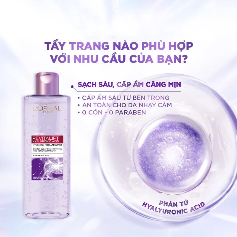 [L'OREAL PARIS] Nước Tẩy Trang Cấp Ẩm & Chống Lão Hoá Chuyên Sâu Revitalift Hyaluronic Acid Hydrating Micellar 400 ml