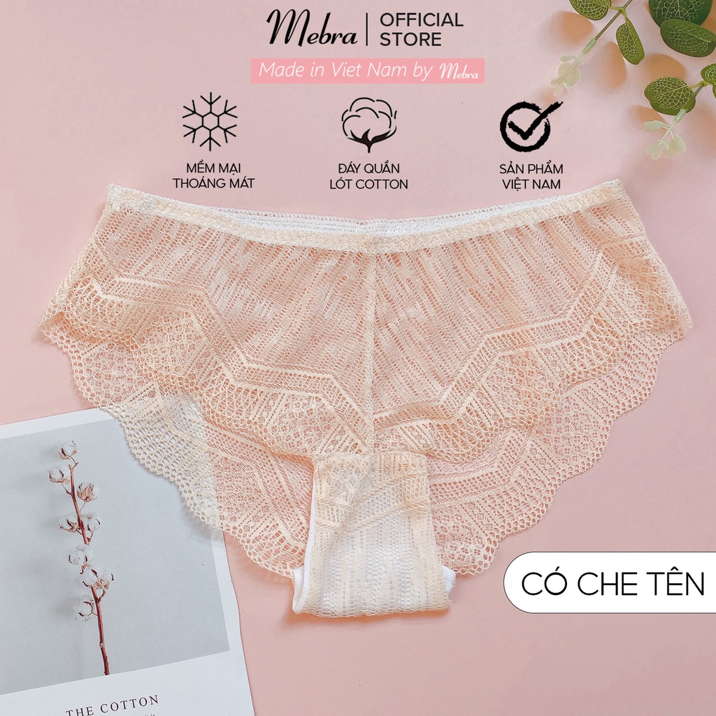 Quần lót ren nữ màu da sáng dáng tam giác 3/4 đáy lót cotton kháng khuẩn không lộ viền mát mẻ mềm mại Mebra Q059