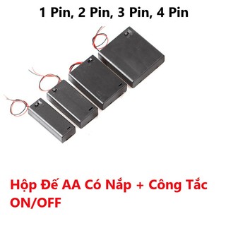 Hộp đế 1 pin, 2 pin, 3 pin, 4 pin aa có nắp và công tắc on/of pin con thỏ cỡ aa, pin 1,5v