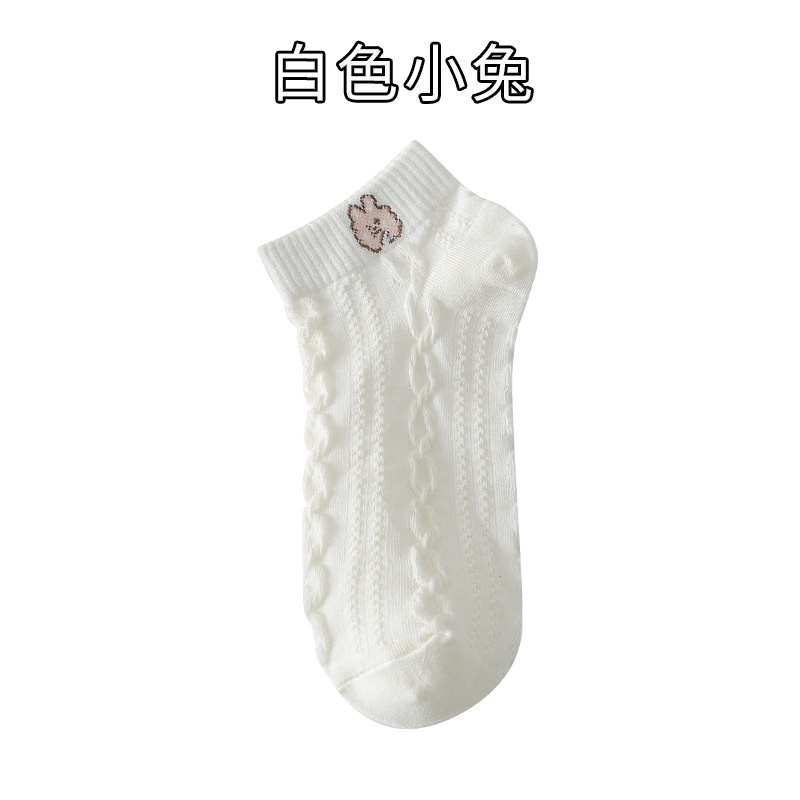 Vớ FHYL cotton cổ thấp màu trắng in họa tiết hoạt hình phong cách Nhật Bản dễ thương thời trang xuân hè dành cho nữ