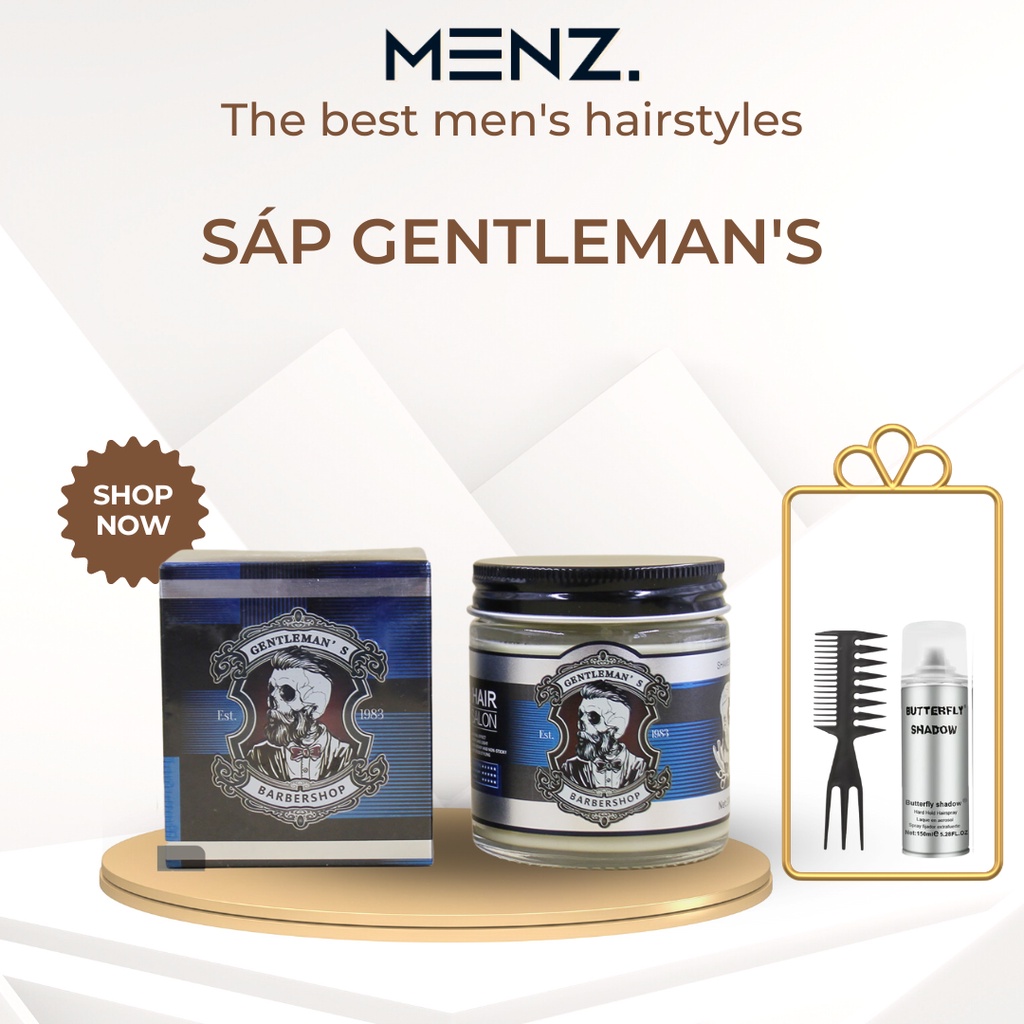 Sáp Wax vuốt tóc GENTLEMAN'S Clay Wax (BARBERSHOP) - & Gôm xịt tóc + Tặng lược - Keo & wax vuốt tóc 