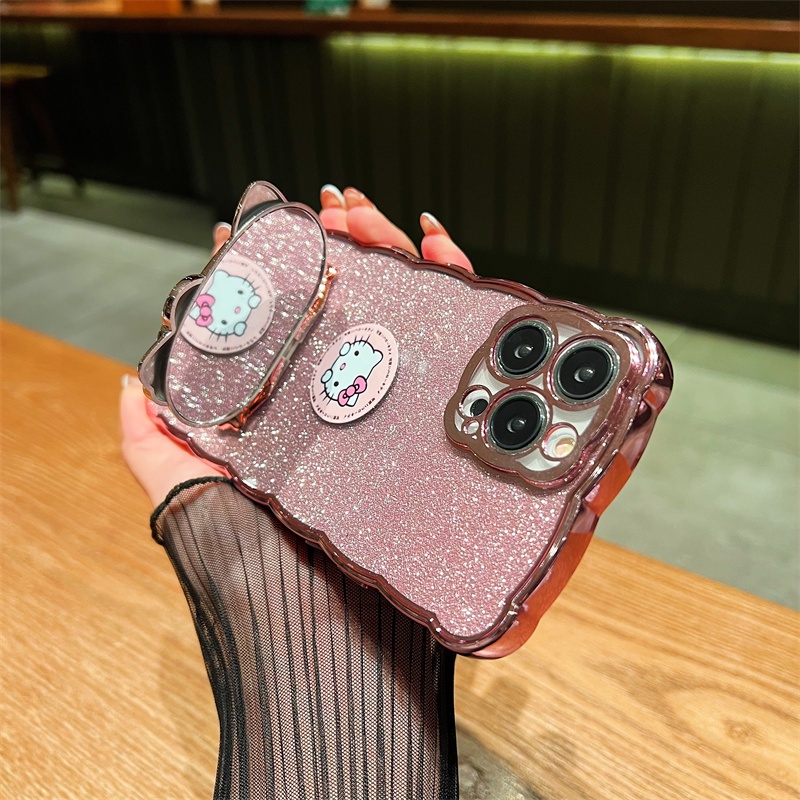 Ốp Điện Thoại Kèm Giá Đỡ Hình Mèo Hello Kitty Dễ Thương Cho iPhone 11 12 13 14 Pro Max 7 8 14 Plus