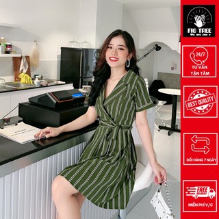 Váy sọc xanh rêu ( 155c) cổ Vest