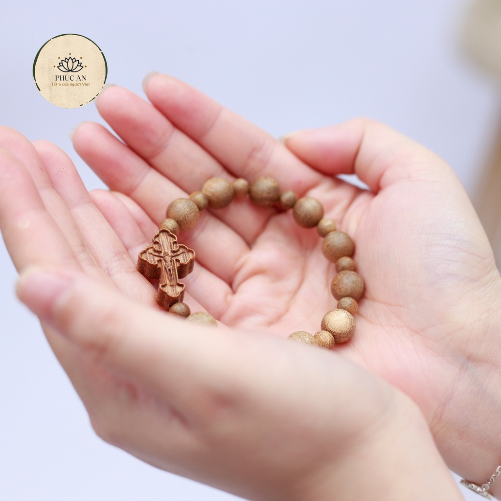 Chuỗi Mân Côi 10 hạt Trầm Hương 10mm, Tràng hạt Công Giáo đeo tay , trầm kiến tự nhiên Quảng nam.