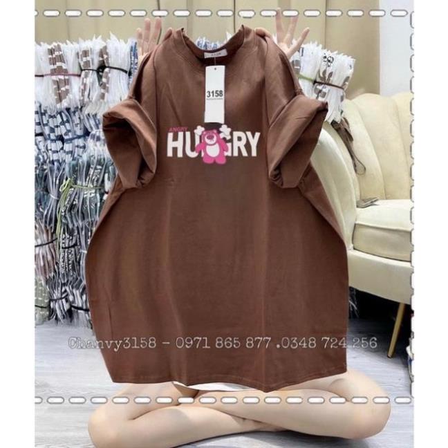 [Rẻ Vô Địch] Áo Thun Dáng Rộng Tay Lỡ 3158 Cotton Khô In Hình Gấu HUNGRY