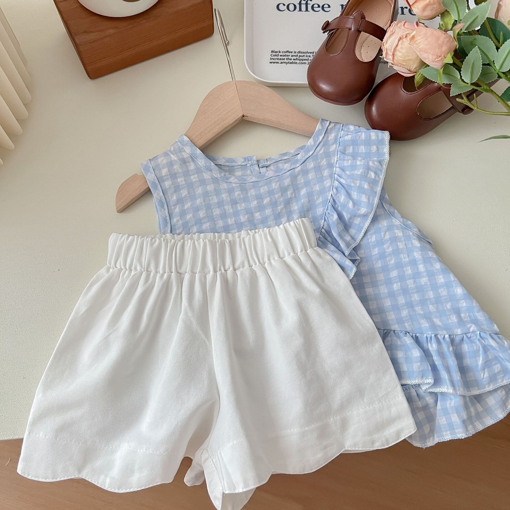Aiyaya Bộ Đồ Hai Mảnh Áo Hai Dây Bằng Vải Cotton Thời Trang Mùa Hè Dành Cho Bé Gái set đồ trẻ em phong cách Hàn Quốc