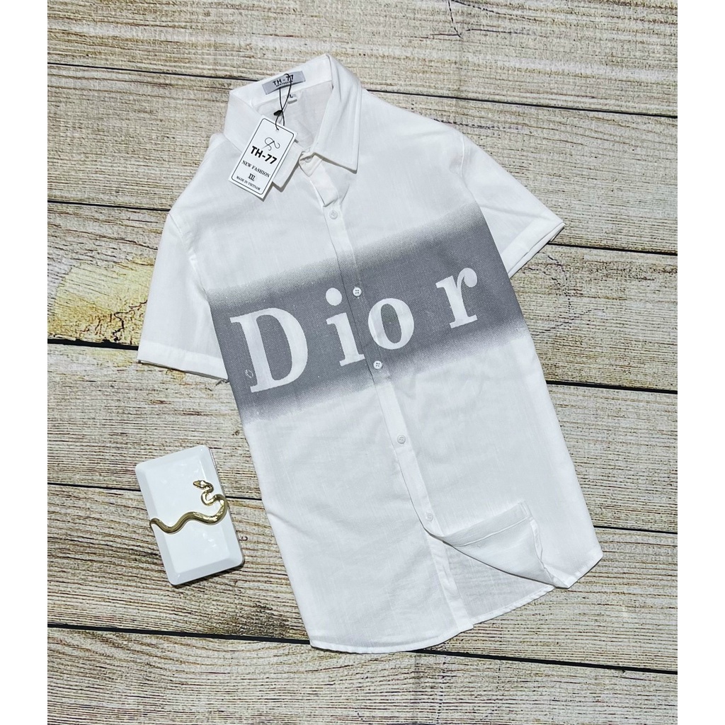 Áo sơ mi tay ngắn nam/nữ Di..or hai màu đặc trưng chất đũi cao cấp y như hình