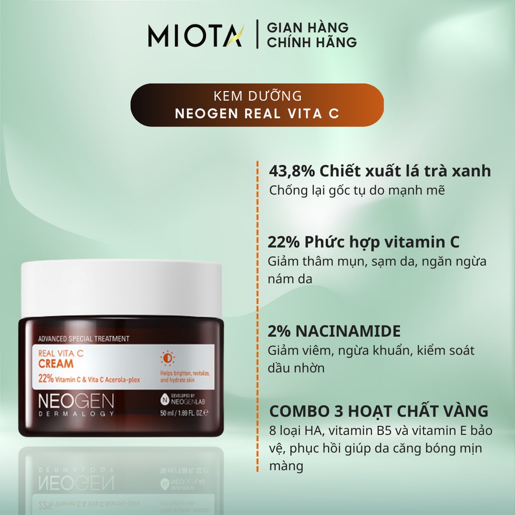 Kem Vitamin C Dưỡng Sáng, Mờ Thâm Mụn, Chống Gốc Tự Do Neogen Dermalogy Real Vita C Cream 50ml