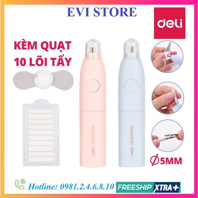 Bút tẩy điện kèm quạt tặng 10 lõi gôm tẩy 5mm Deli 02701 / Ruột tẩy 71074