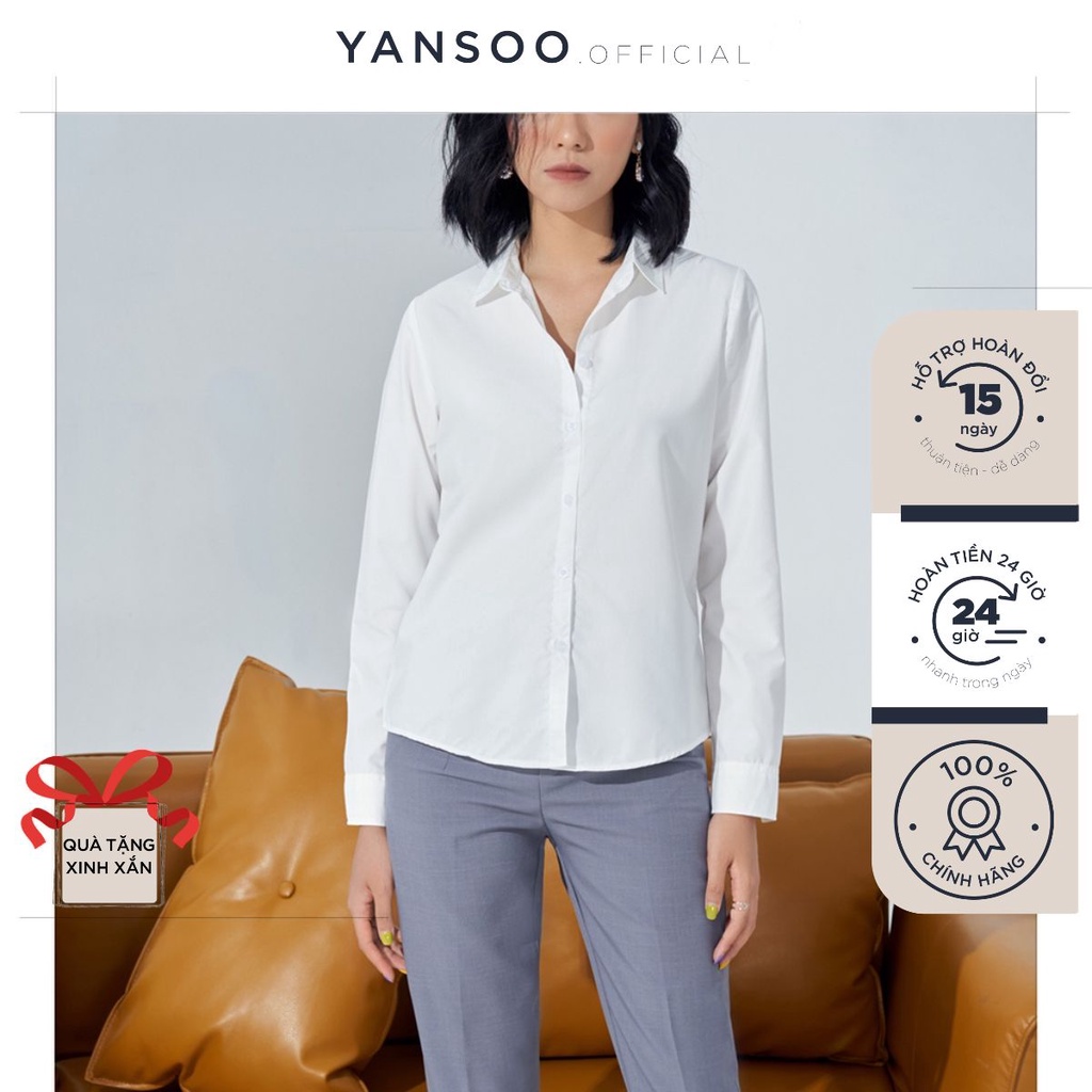 Áo sơ mi nữ Yansoo dài tay form rộng kiểu sơmi màu trắng xanh đẹp thời trang công sở đi học A01