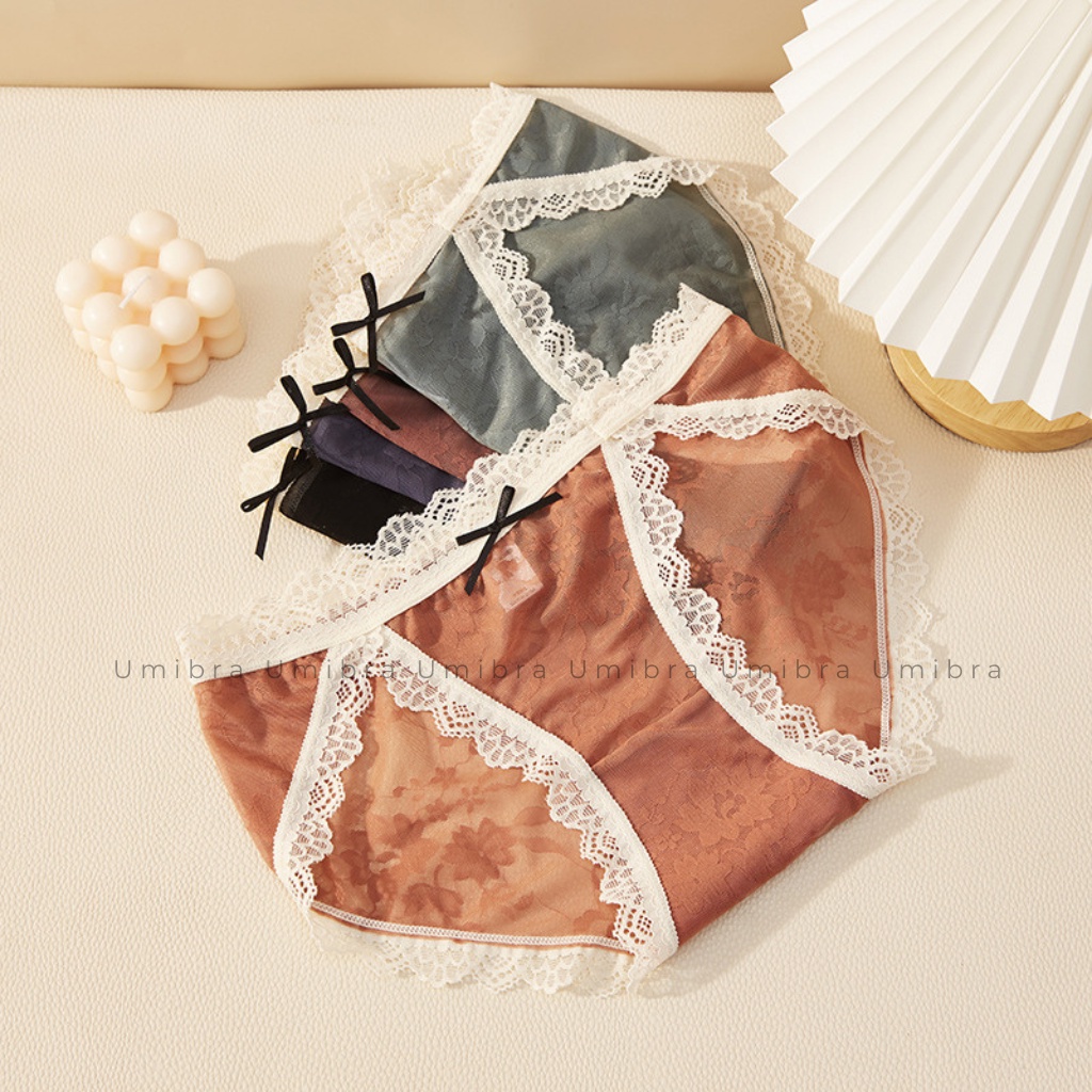 Quần lót nữ Ren hoa Umibra chất Cotton cao cấp khoét sâu gợi cảm siêu thông thoáng - QL08