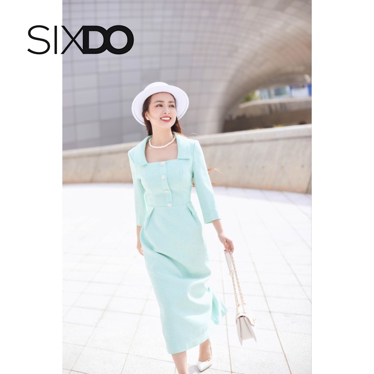 Đầm tweed đuôi cá xanh mint thời trang SIXDO (Mint Midi Tweed Dress)