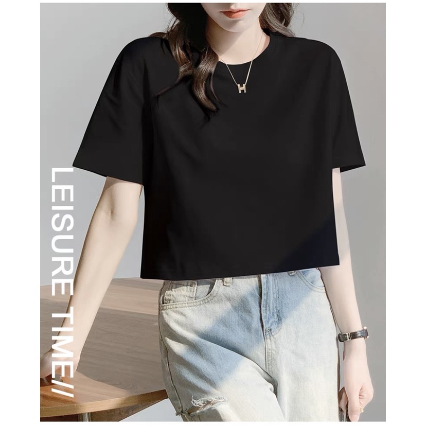 Áo thun croptop trơn dáng rộng, cơ bản tay ngắn cổ tròn 581 FIORI STORE