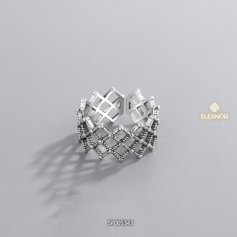 Nhẫn nữ hở bạc 925 Eleanor Accessories thiết kế lưới hình thoi phụ kiện trang sức 5343