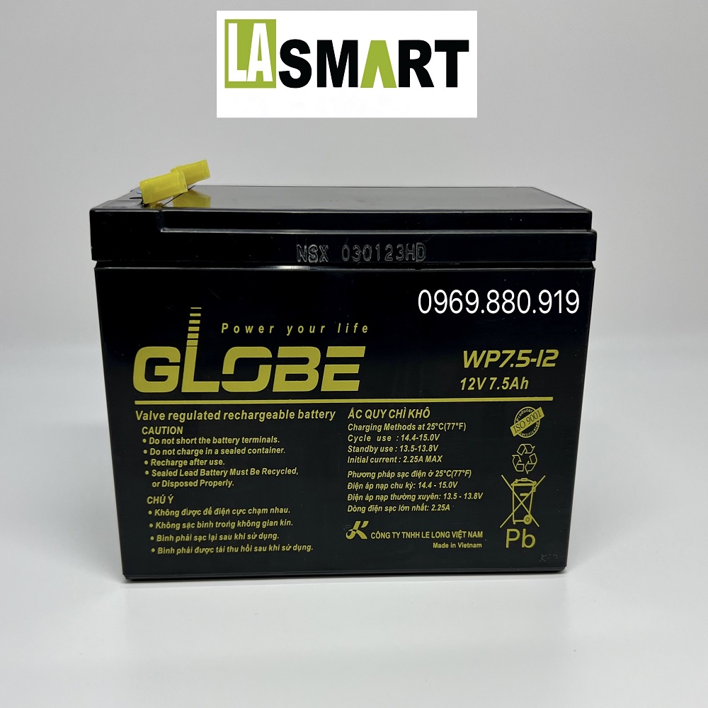 Bình Ắc Quy Khô GLOBE 12V-7,5AH - Dành cho Bộ lưu điện UPS , Quạt tích điện , Bình thuốc sâu