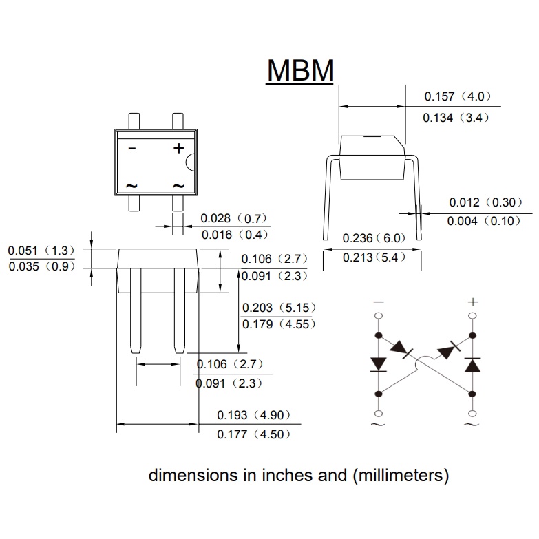 MB10M Diode cầu 1000V 0.5A DIP-4