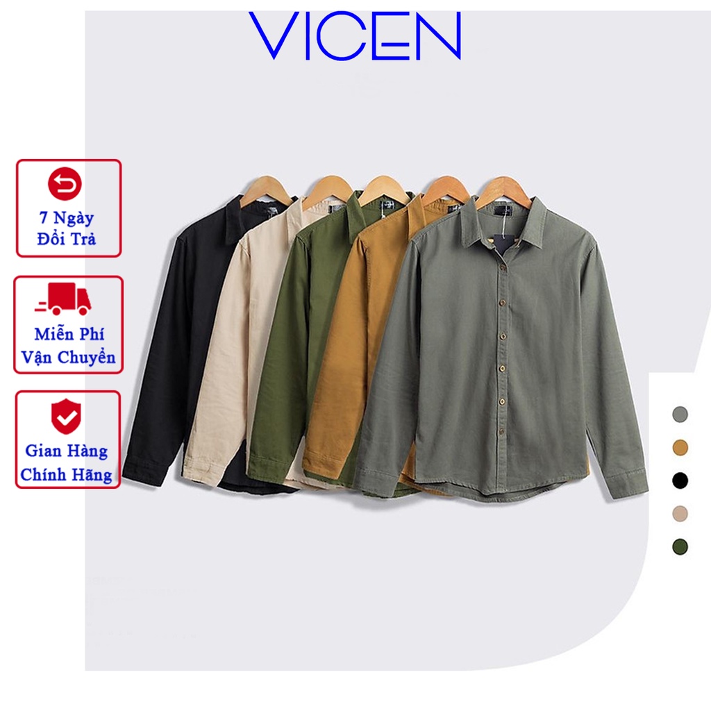 Áo Sơ Mi Nam Dài Tay VICENZO Cao Cấp Vải Mịn Dễ Phối Đồ