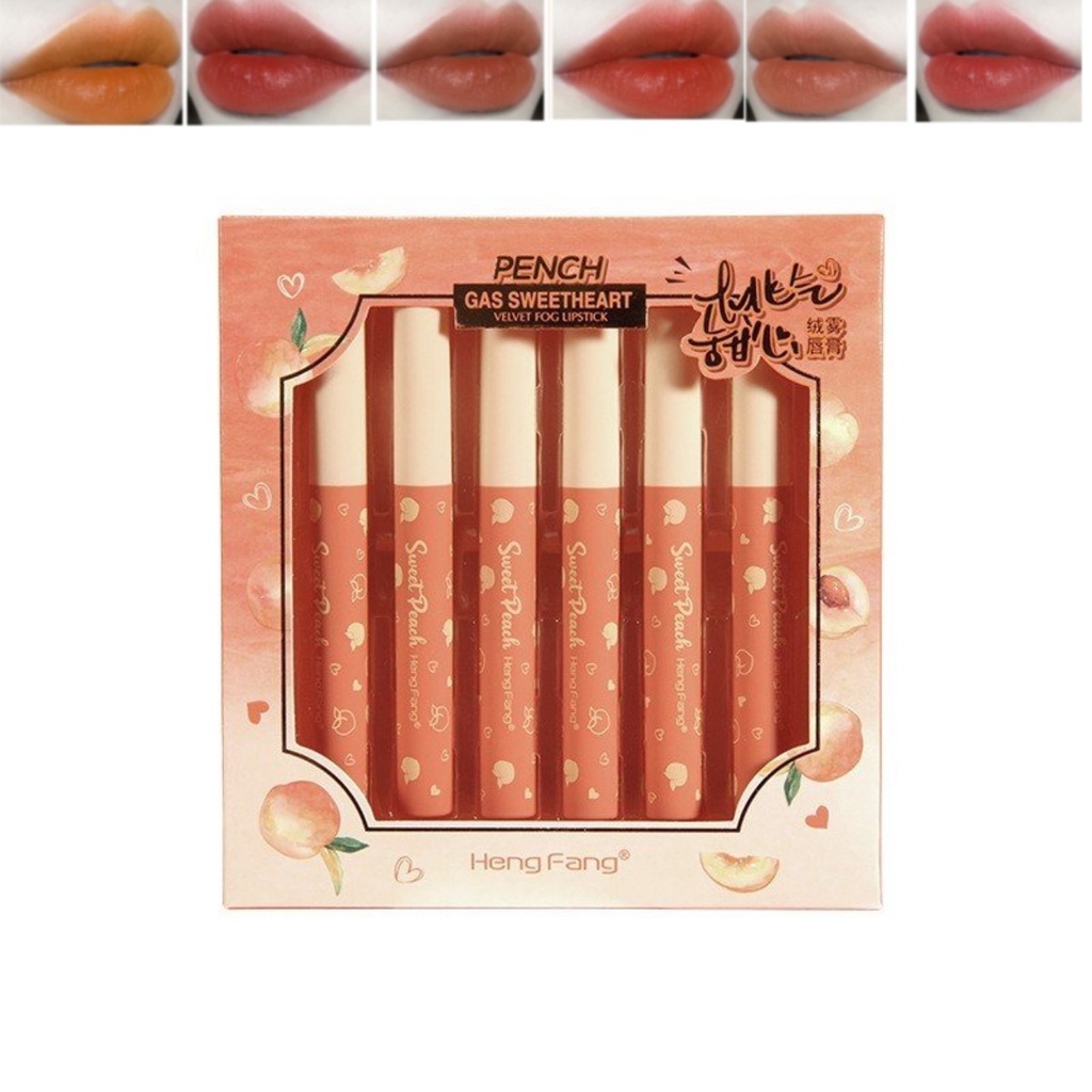 Set 6 Cây Son Thỏi Đào HengFang Sweet Peach Dưỡng Ẩm Siêu Mịn Môi ( Hàng Nội Địa Trung)