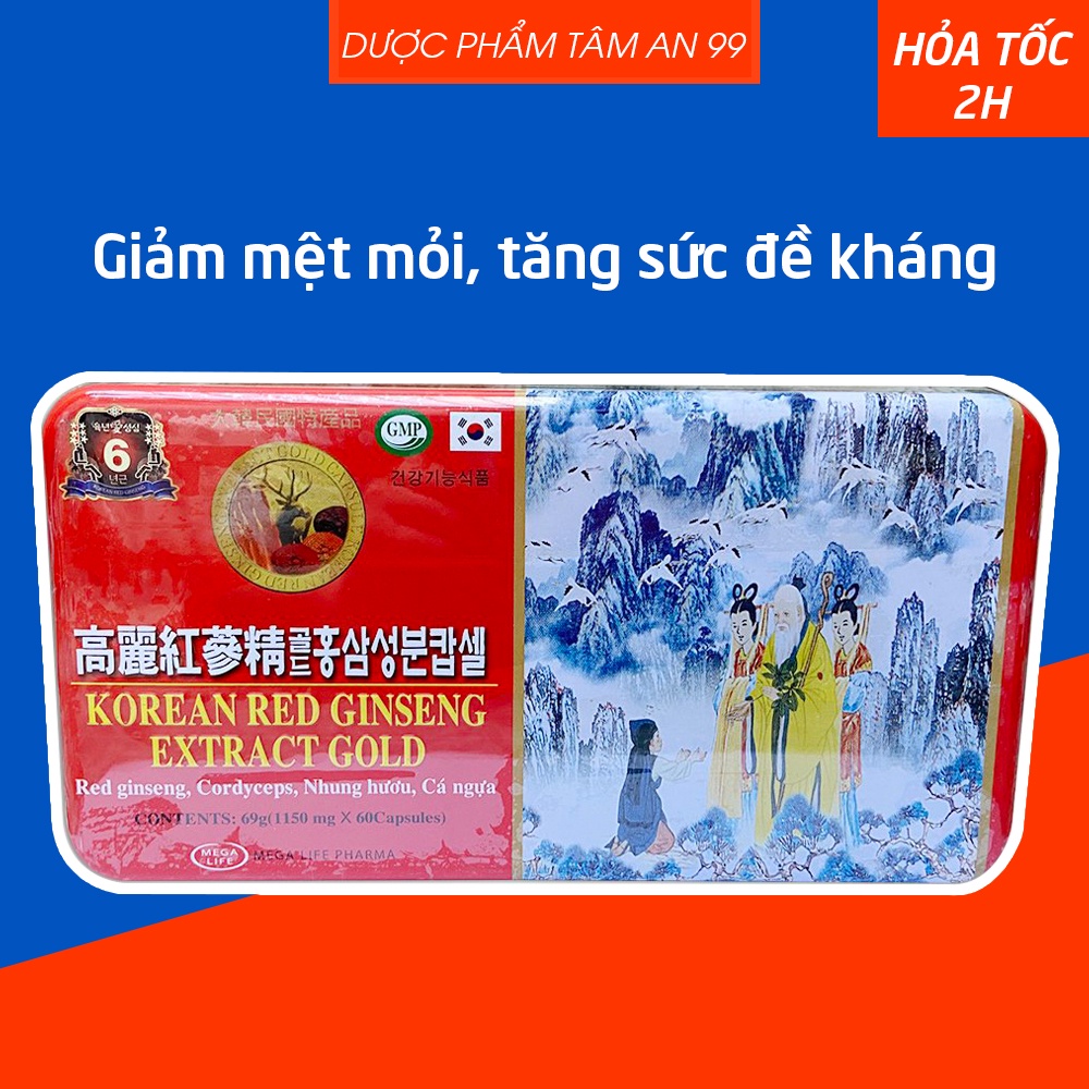 Viên uống hồng sâm KOREA RED GINSENG EXTRACT GOLD giúp giảm mệt mỏi, tăng sức đề kháng - Hộp 60 viên