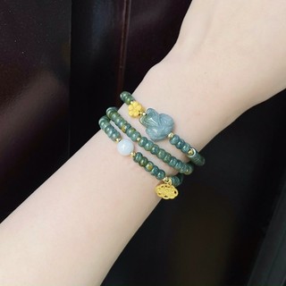 Chuỗi vòng đeo tay Lam Ngọc đốm mix hồ ly charm bạc xi vang