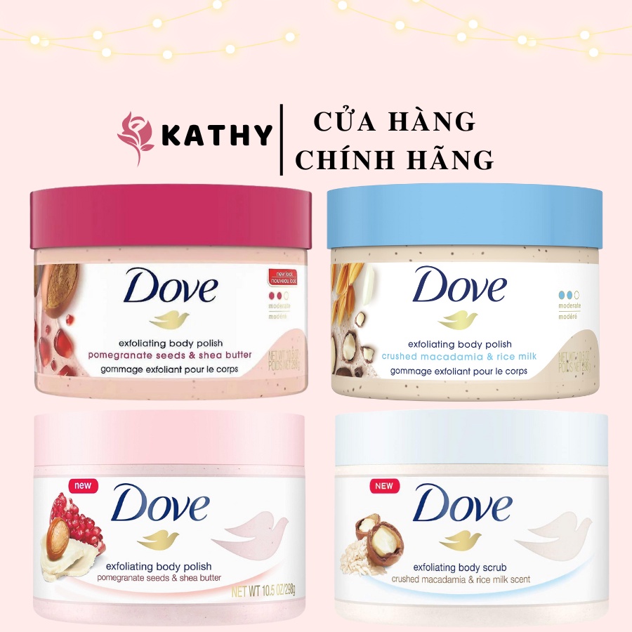 Tẩy da chết Dove 225g&298g giúp dưỡng da mịn màng tươi sáng(bản Đức&bản Mỹ)