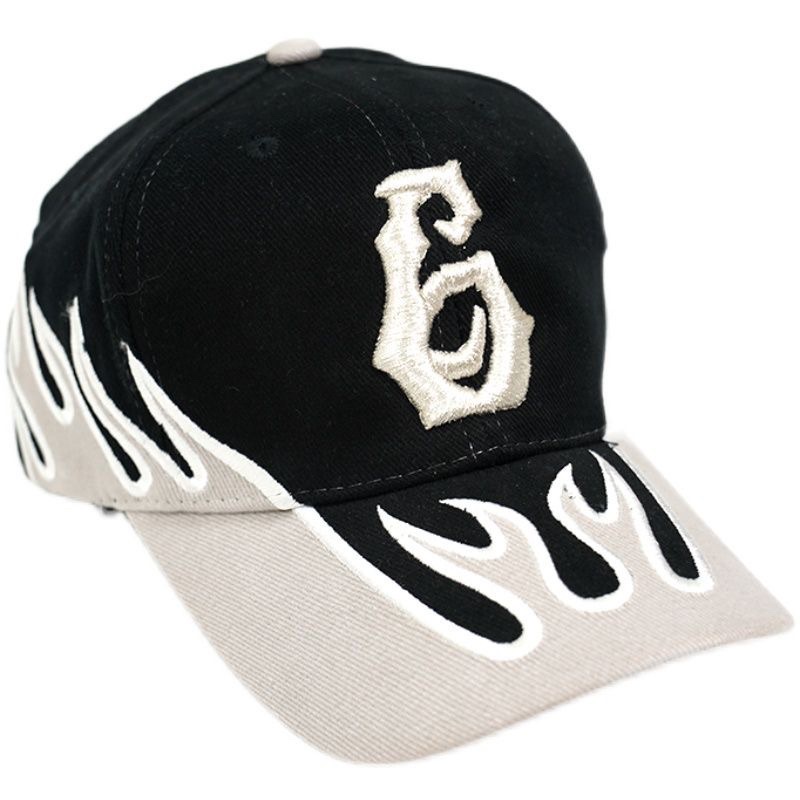 Mũ lưỡi chai hoạ tiết lửa,logo thêu phong cách hiphop,ulzzang